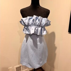 Strapless Ruffle Light Blue Mini Dress